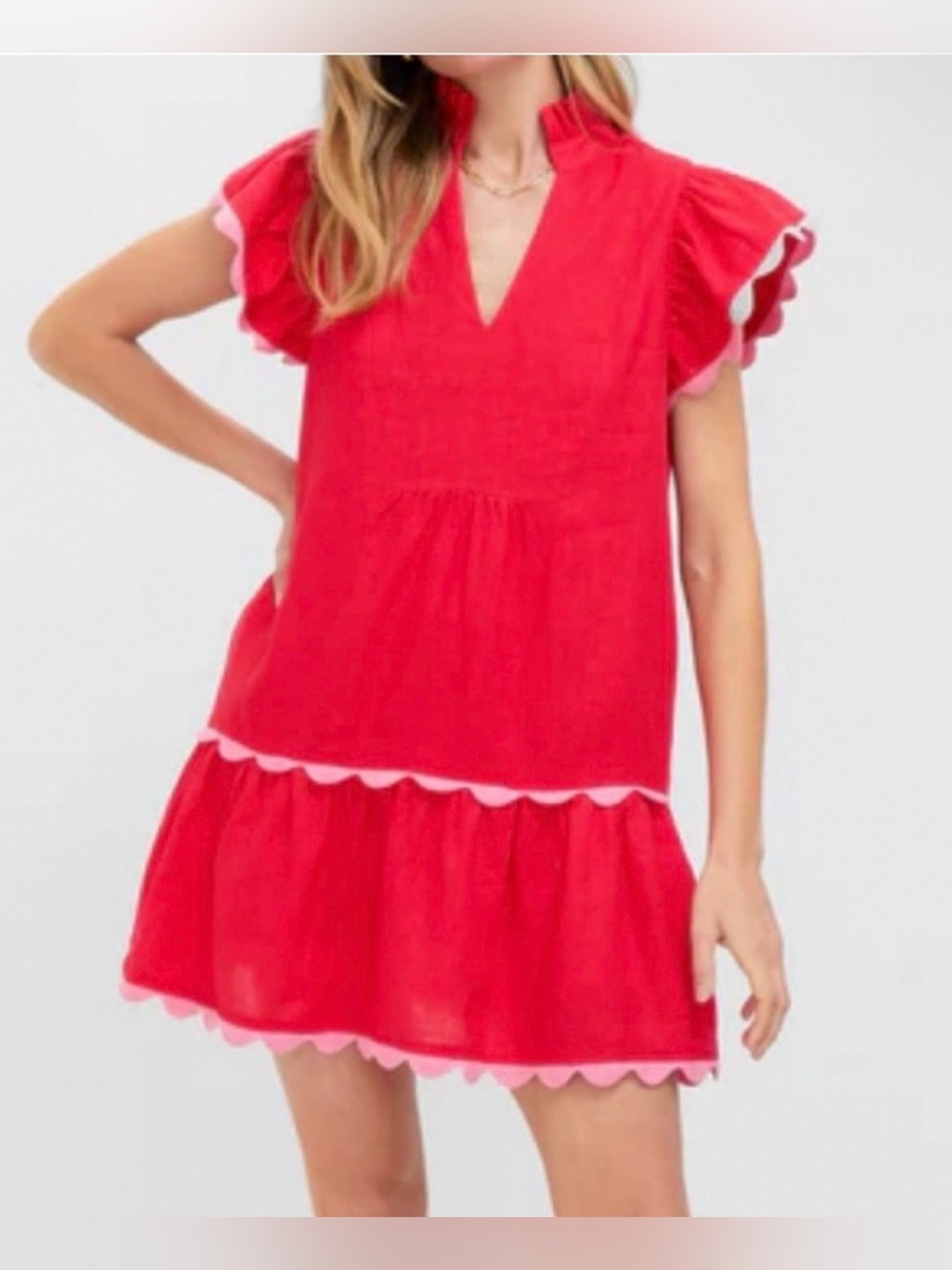 NWOT Tuckernuck Hibiscus Red and Pink Linen Dress size Large